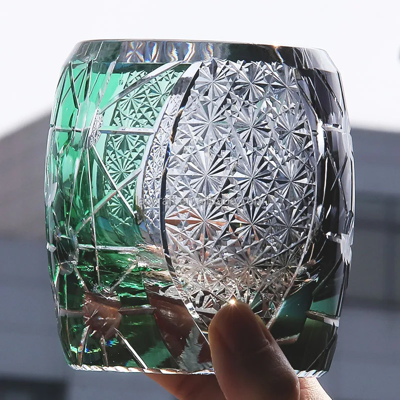 Japanese Edo Kiriko Style Whiskey Glass Cup Circular Design Shot Glasses for Beer Whiskey & Brandy 270ml