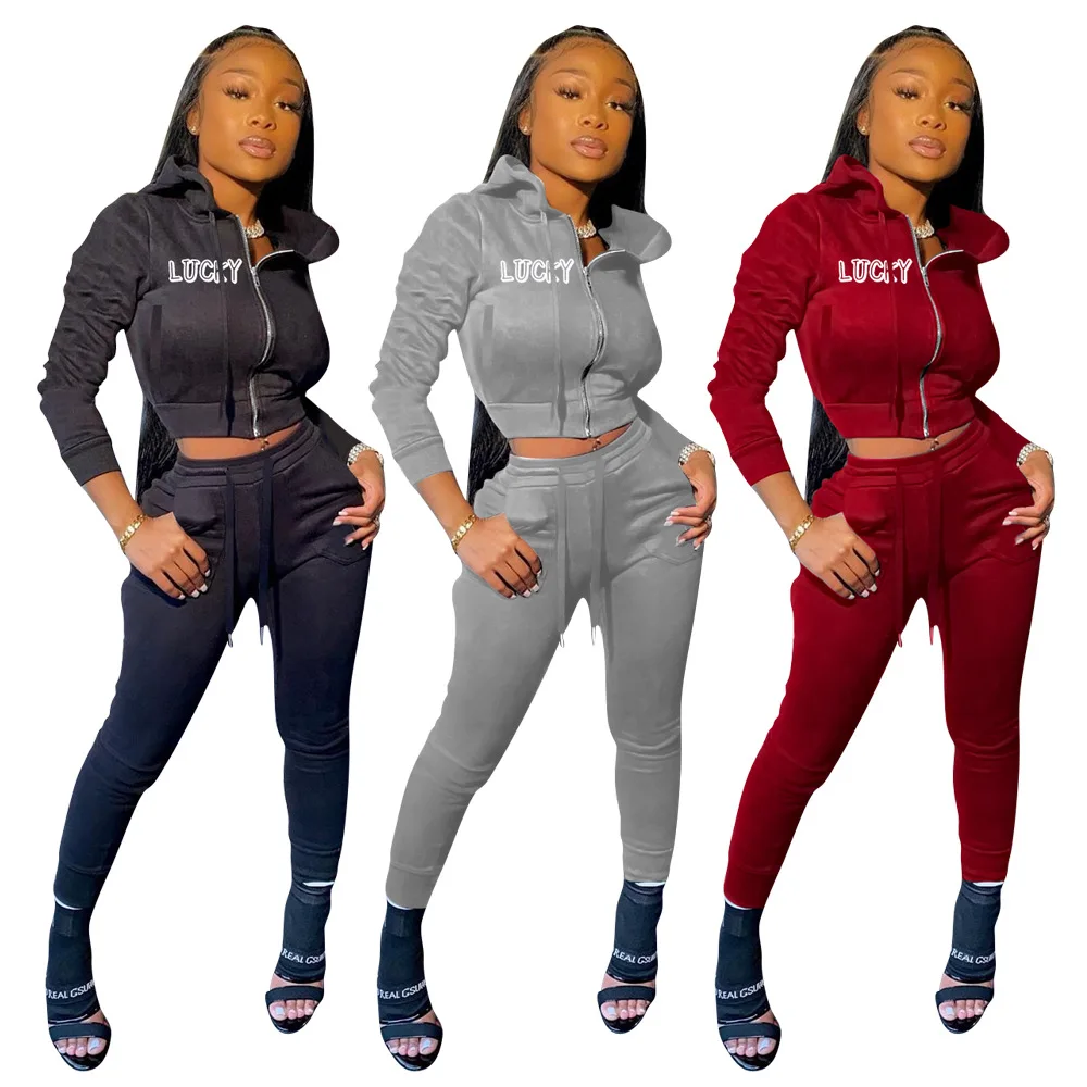 
hot selling pure color hoodies suit fashion slim high quality sports suits two piece sets for women 