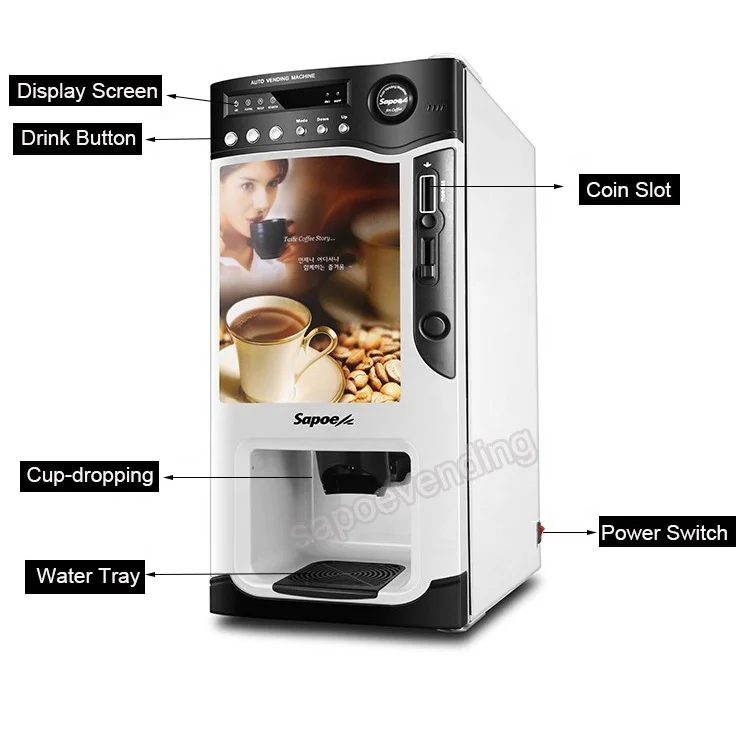 Automatic easily used coffee vending machine with cup dispenser for shopping street
