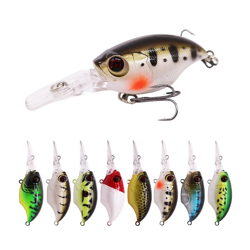 
 Lattmo OEM 75mm11g Hot Sale Bionic Fish Skin Square Tongue Fat Man With Steel Ball Black Nickel Hook Shallow Mino Crank bait  