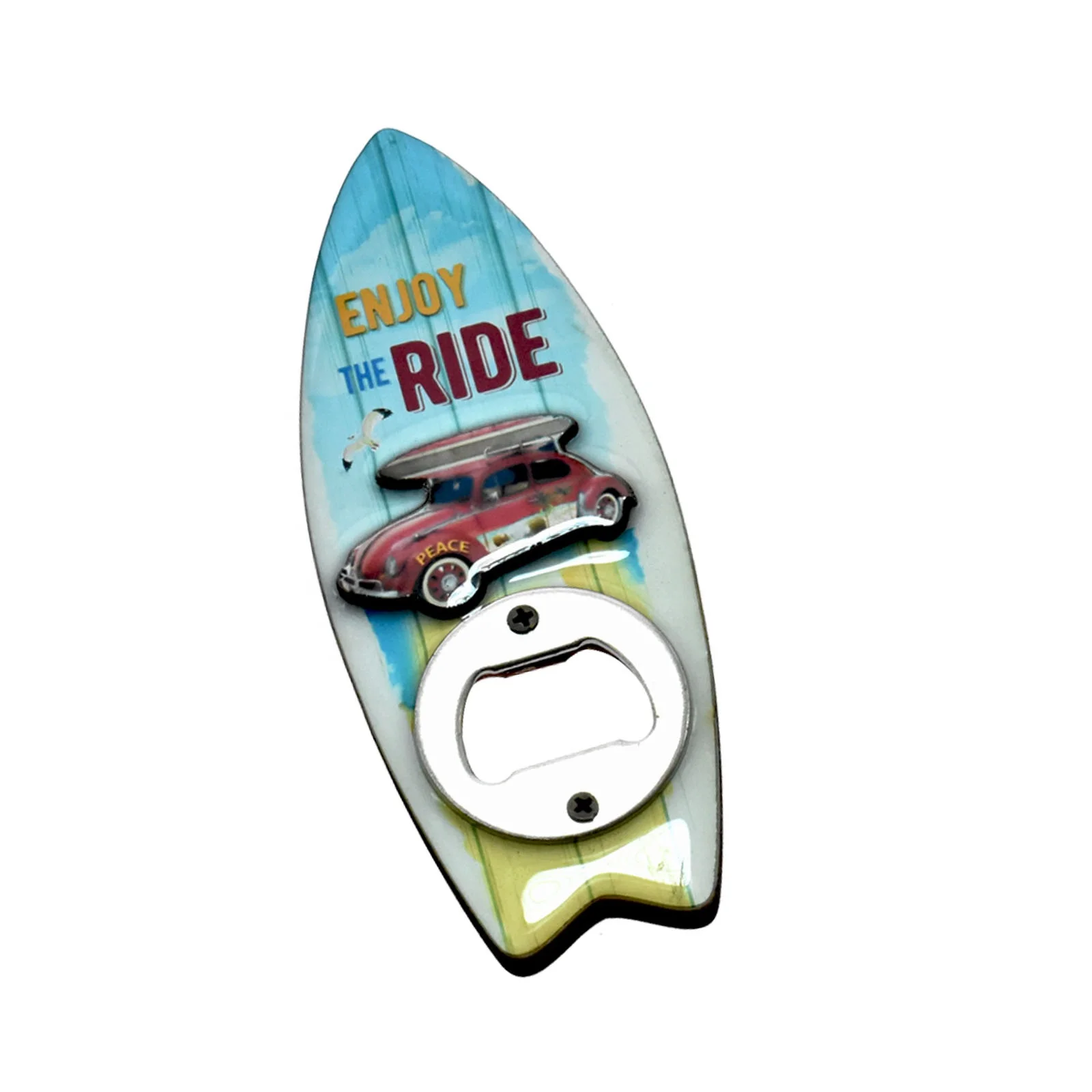 Custom Souvenir MDF  Surfboard Shape Design Epoxy Bottle Opener with Magnet