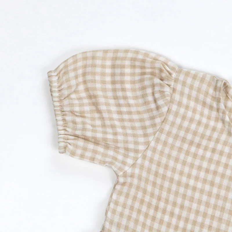 Fashion Child Spring Autumn Short Sleeve Dresses Baby Girls Gingham Maxi Skirt With Ruffles Kids Girls Dress