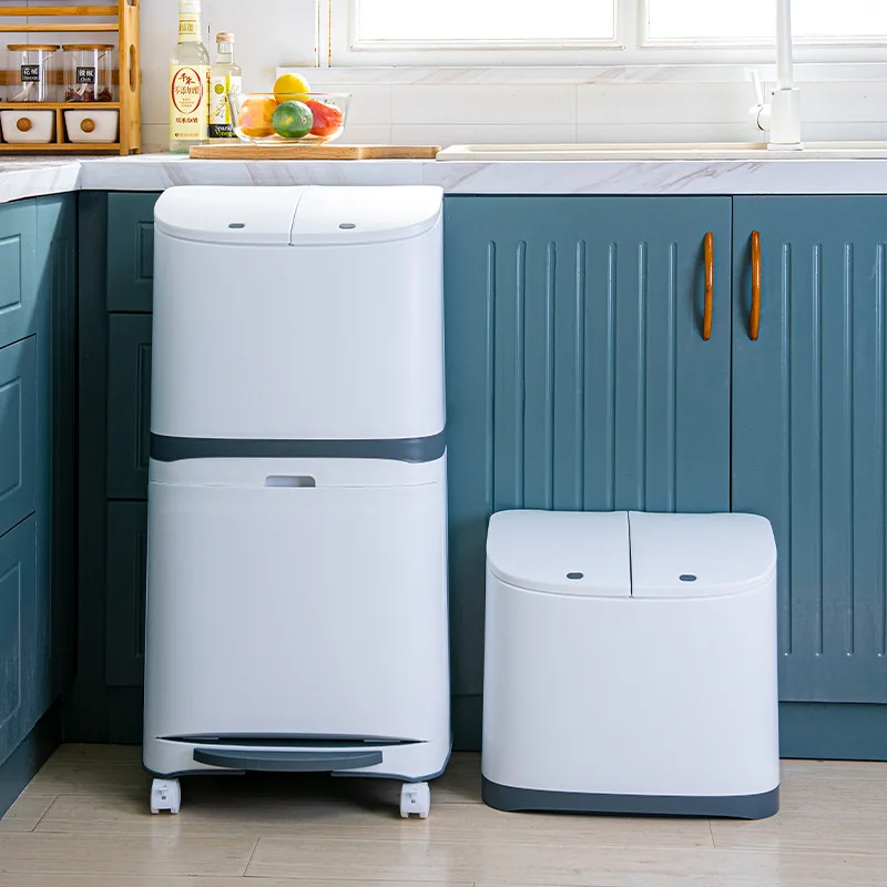 2022 New Arrival Fashion Household Kitchen Magnetic Cover Sorting Trash Can with Foot Operated lid