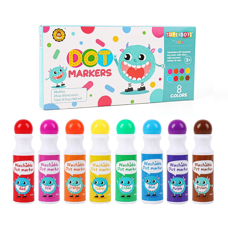 OEM 8-pack  rainbow Paint dab and dot art Tool Easy-Grip Bingo Daubers 8 Color Washable ink pen set Dot Marker Kids Drawing Toys