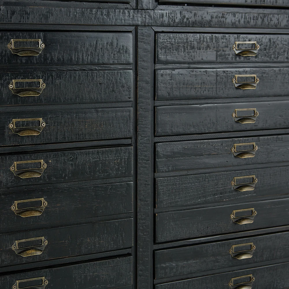 MRS WOODS Large Reclaimed Wood Black Display Living Room Cabinet Rustic High Vintage Style Wood Cabinet