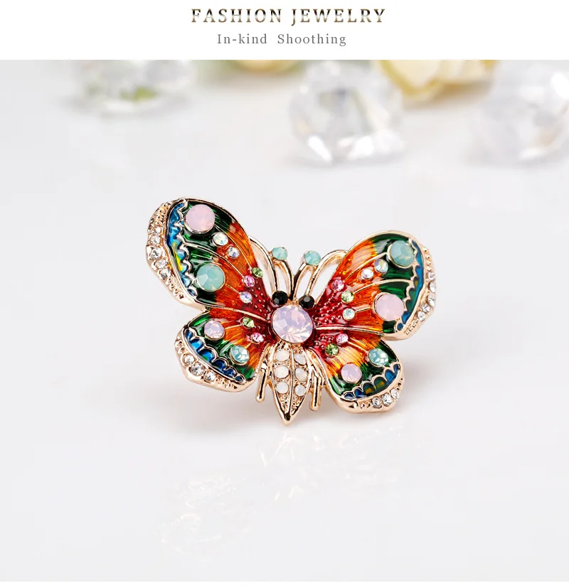 
Amazon Best seller Cute Cartoon Exquisite Fashion Color Butterfly Alloy Rhinestone Enamel Butterfly Insect Animal Brooch girl 
