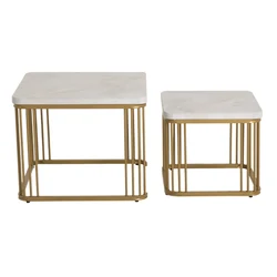 Most Popular Rose Gold Metal Square Nested Wooden Top Coffee Table 2 Set