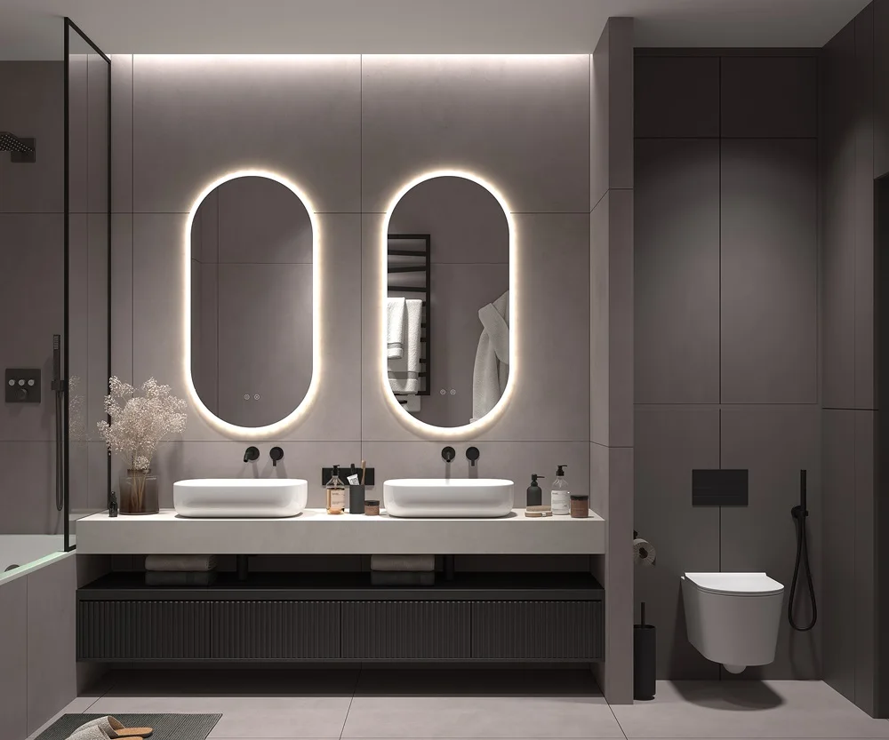 Popular  Android System Arch Bathroom LED Full Functions Smart Mirror TV with LED Lighting