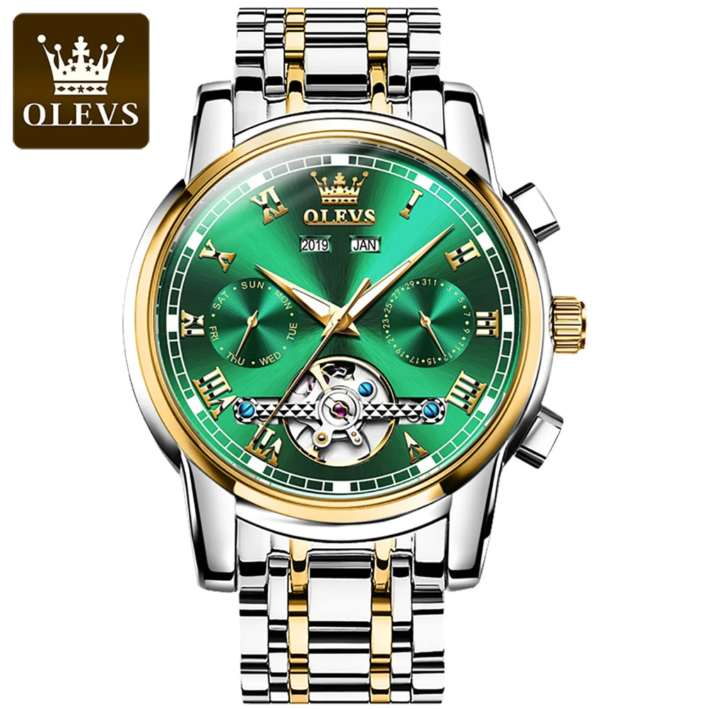 OLEVS 6607 Watch Men Fashion Sport Wristwatch Multiple Time Zone Relogio Timepiece Clock Masculino Stainless Steel Luxury 2019