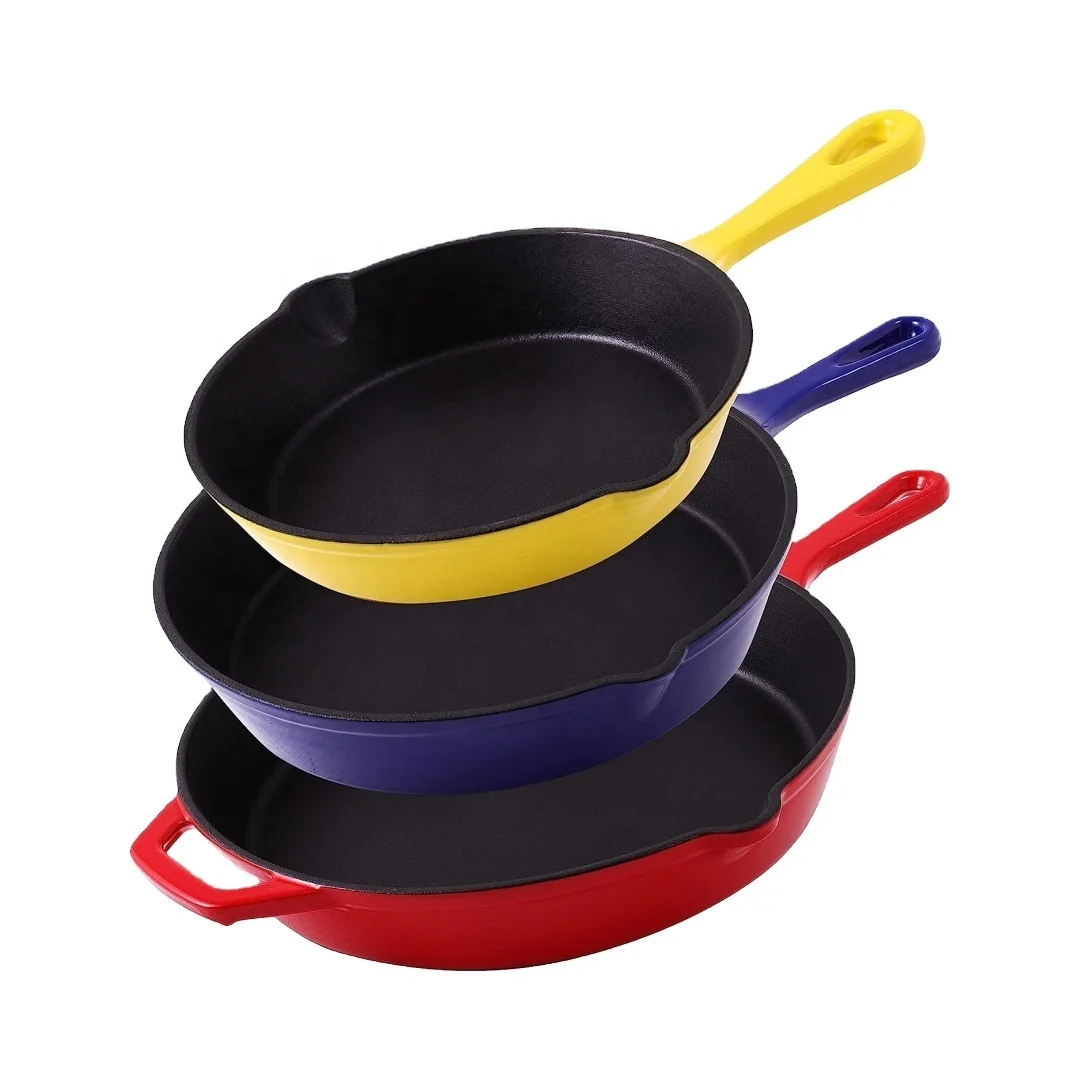 Wholesale kitchen non stick round enameled cast iron skillet frying pan 8/10/12 inch