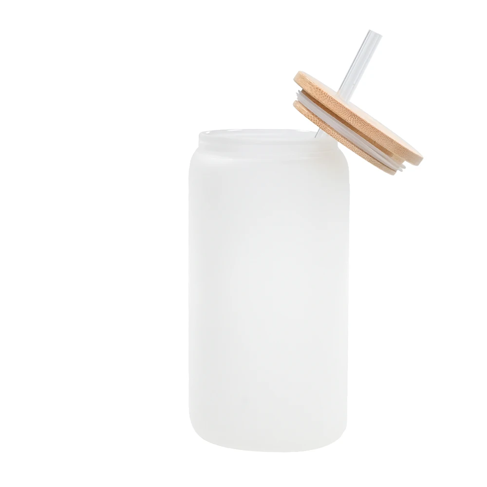 USA warehouse new trend large stock 12oz 16oz 25oz clear frosted beer can tumbler sublimation glass with bamboo lid
