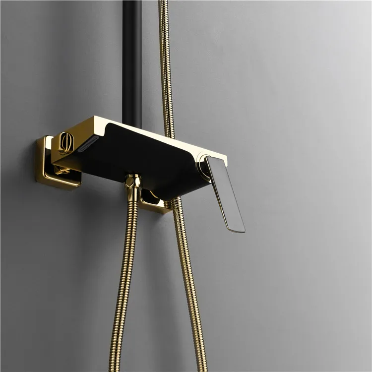 Высококачественный роскошный набор для ванной комнаты, настенный душ черного и золотого цвета, латунный дождевой Душ