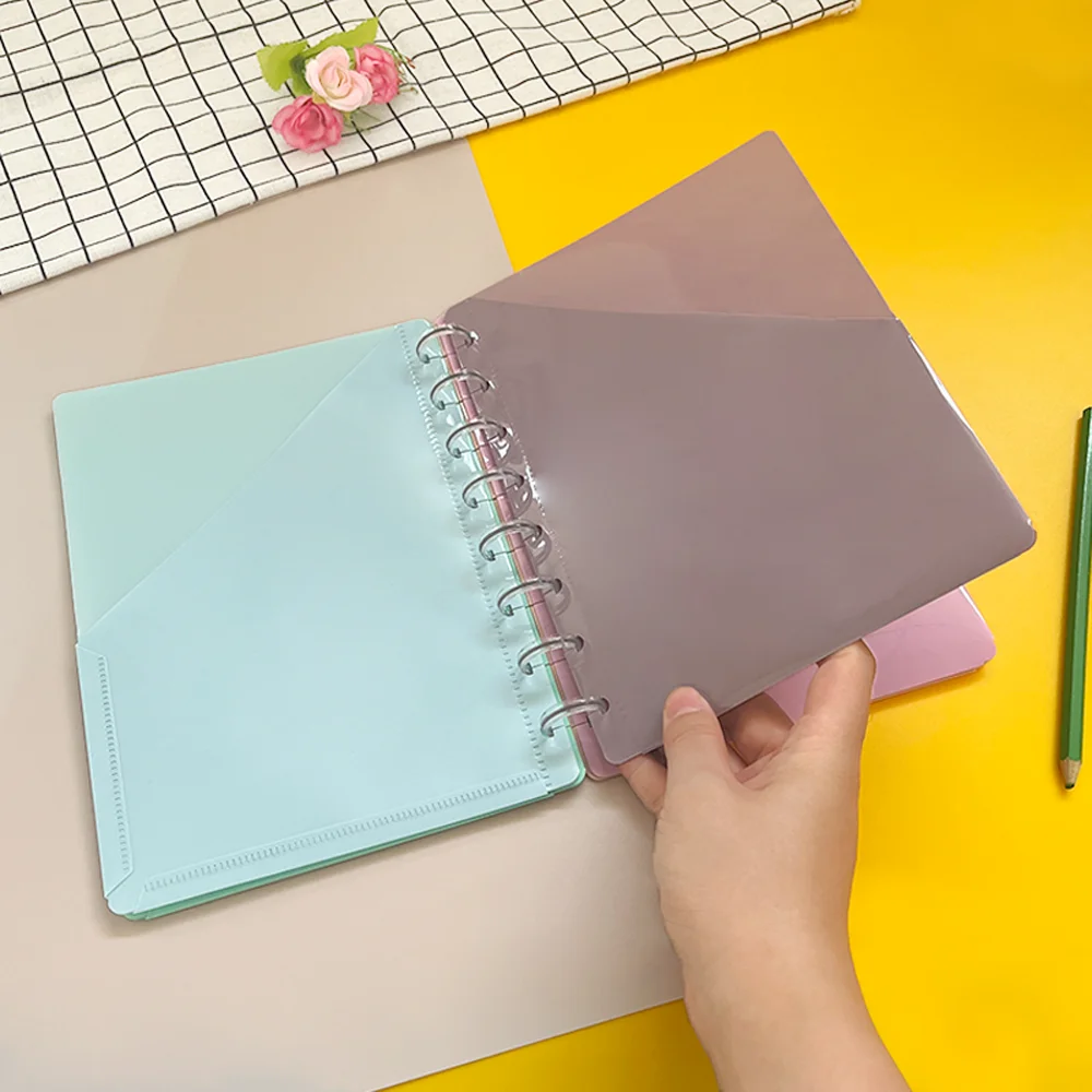 Five-color binder with pocket and label plastic page protector, which can be inserted into index separator.