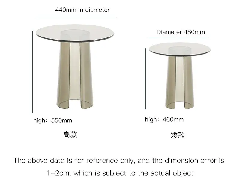 Factory italian design Tempered glass countertop Acrylic stand coffee table nordic modern round stylish tea table