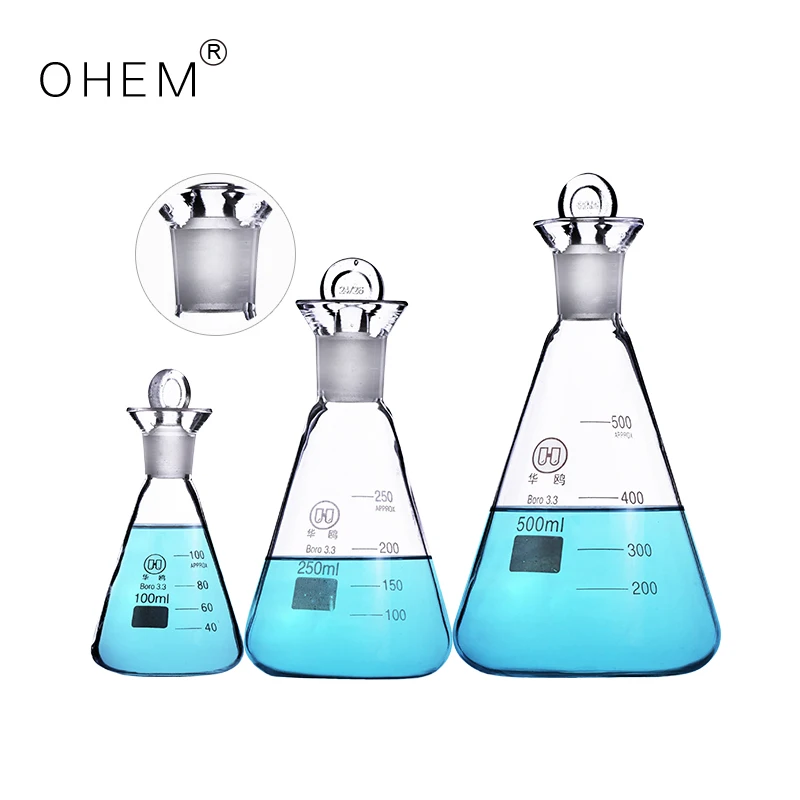 Laboratory tapered bottle Iod iodine grinding bottle transparent glass Triangular flask
