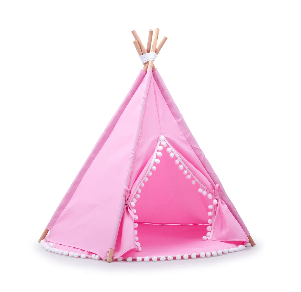 Teepee Tent for Kids with Carry Case Natural Canvas Teepee Play Tent Toys for Girls/Boys Indoor & Outdoor Playing (White Teepee