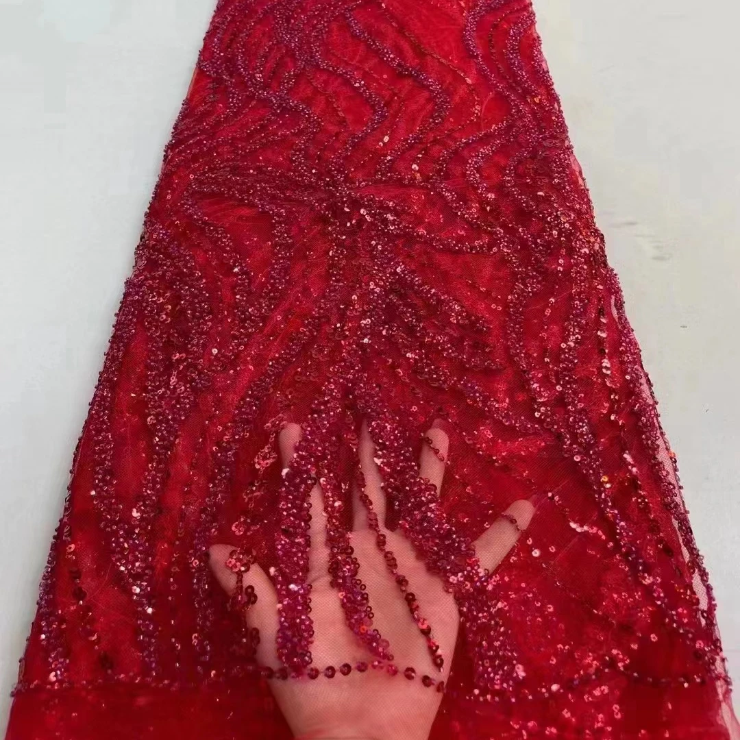 Luxury 10 colors bridal beads lace net fabrics with shiny sequins for European style dress fabric