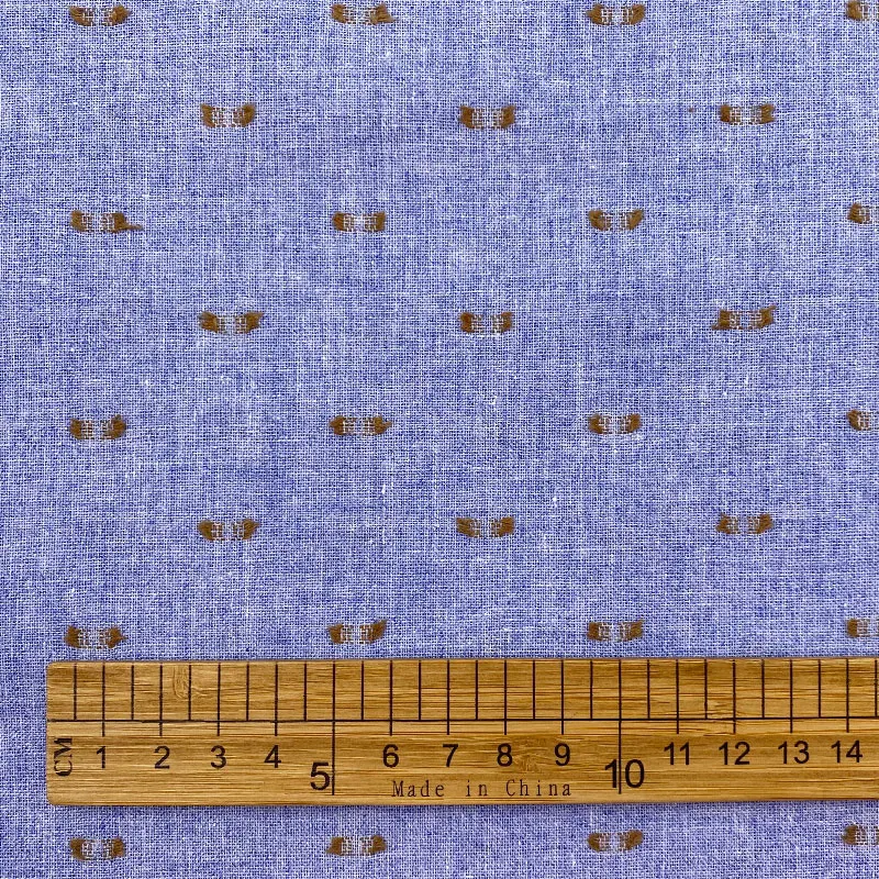 SS2024 men shirt woven plumetis cutting motif yarn dyed denim blue colors 50% cotton 40% poly 10% linen blended fabric