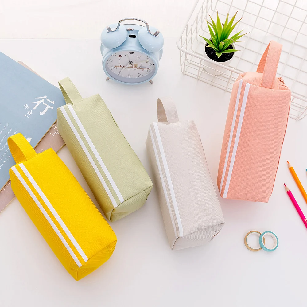 New Creative Double Layer Large Capacity Portable Pen Bag Simple Oxford Cloth Double Zipper Pen Bag Stationery Bag Writing Case