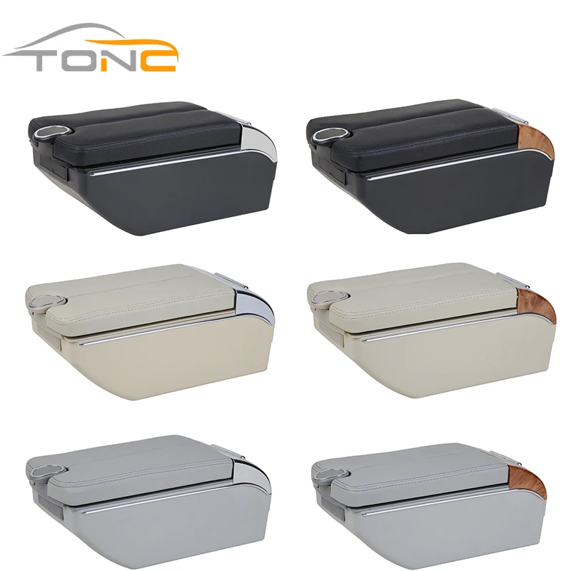 Factory direct sale black USB car armrest box center console storage box car seat armrest with water cup holder