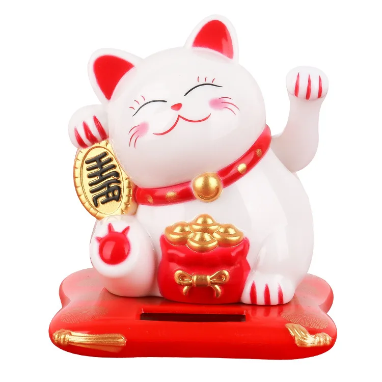 Waving Lucky Cat Solar Power Japanese Fortune Lucky Cat for Car Decoration Hot Selling Beautiful Cute Home Decoration Enamel GY