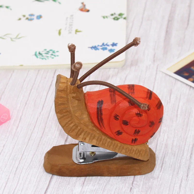 cartoon office Student paper stapler manual Multifunction Wood Mini Snails Shaped Stapler For Gift Craft