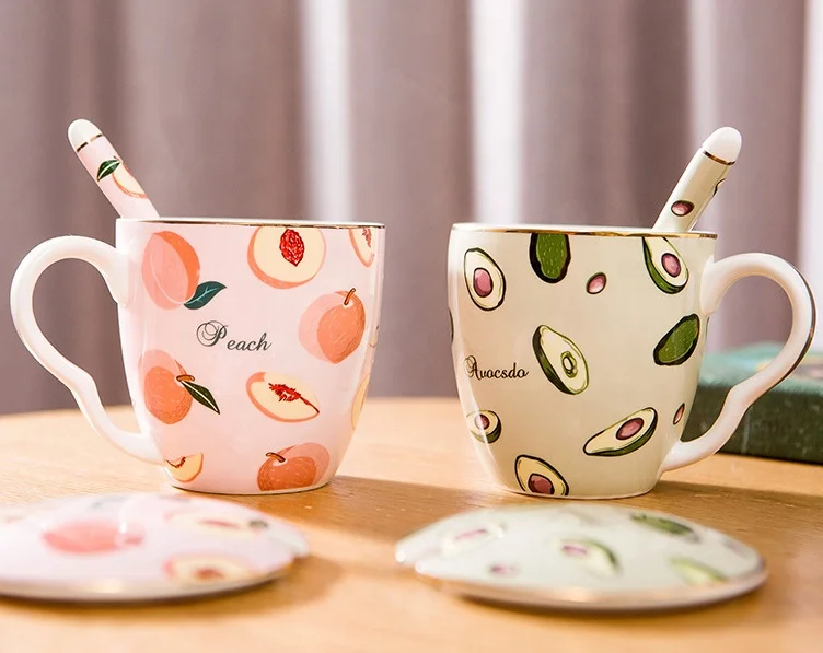 European-style simple household creative cute girl heart sweet bone china mug with lid spoon couple cup