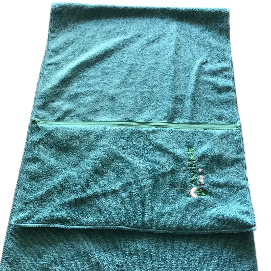 Soft and absorbent microfiber swimming towel gym towel with pocket