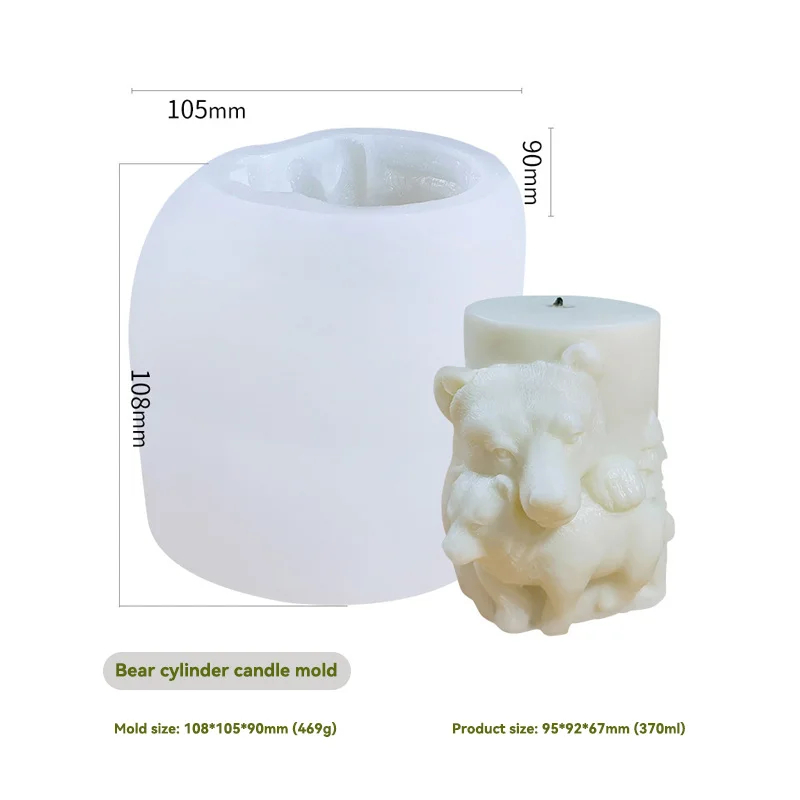 3D Cylinder Scented Candle Silicone Mold Elk Bear Horse Wolf Animal Design Silicone Mold