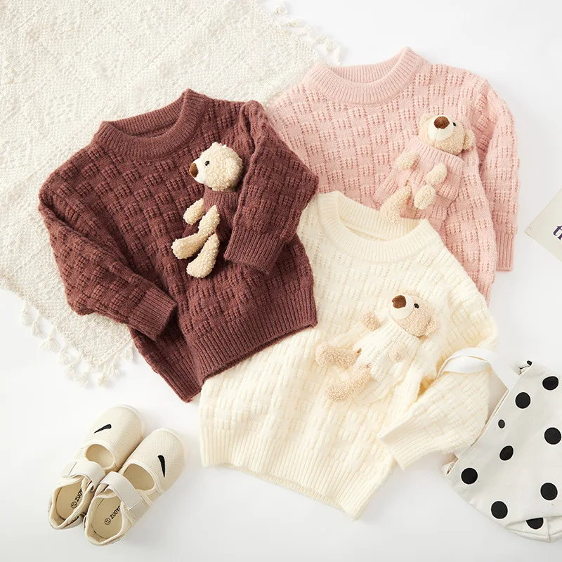 Hot Selling Children Boutique Clothing Kids Girls Fashion Winter Sweaters Thick Solid Knitted Sweaters Baby Sweaters
