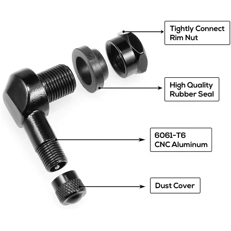 Black 90 Degree Angle CNC Motorcycle Valve Stems Tire 10mm Pair 11.3mm Rim Holes Wheel Aluminum Fit for Most Motorcycle