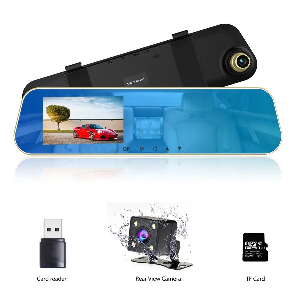 Rearview mirror car camera 4.3 inch touch screen dual  car black box camera with night vision