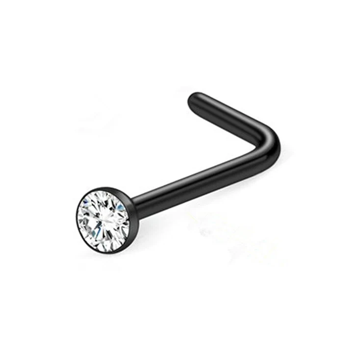 Hypoallergenic Fashion Piercing Nose Ring Diamond L Shaped Stainless Steel Nose Ring for Women