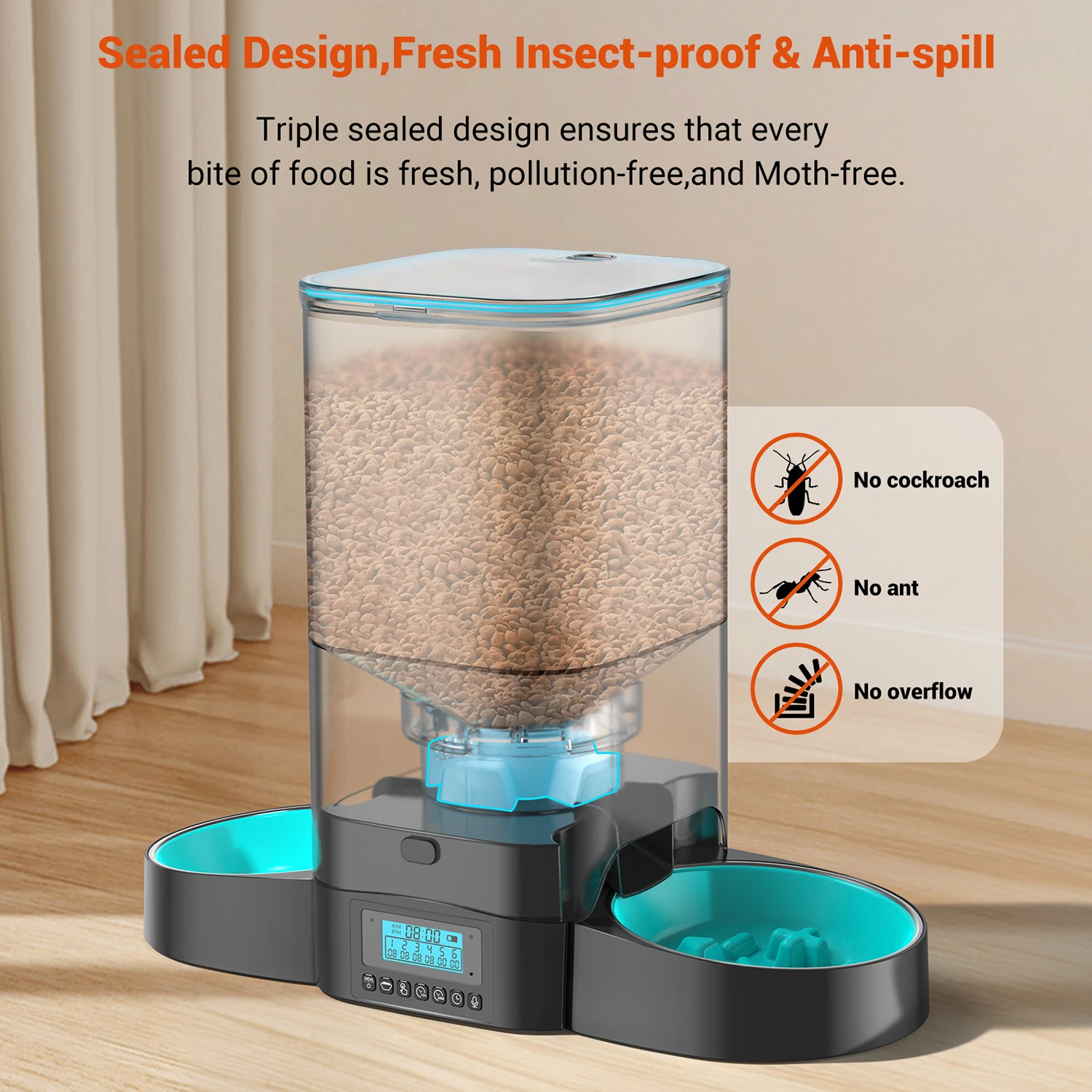 Factory Direct Sell New Product Both Sides Slow Pet Bowls Automatic Pet Feeder with Fully Sealed Cover to Avoid Food Falling out
