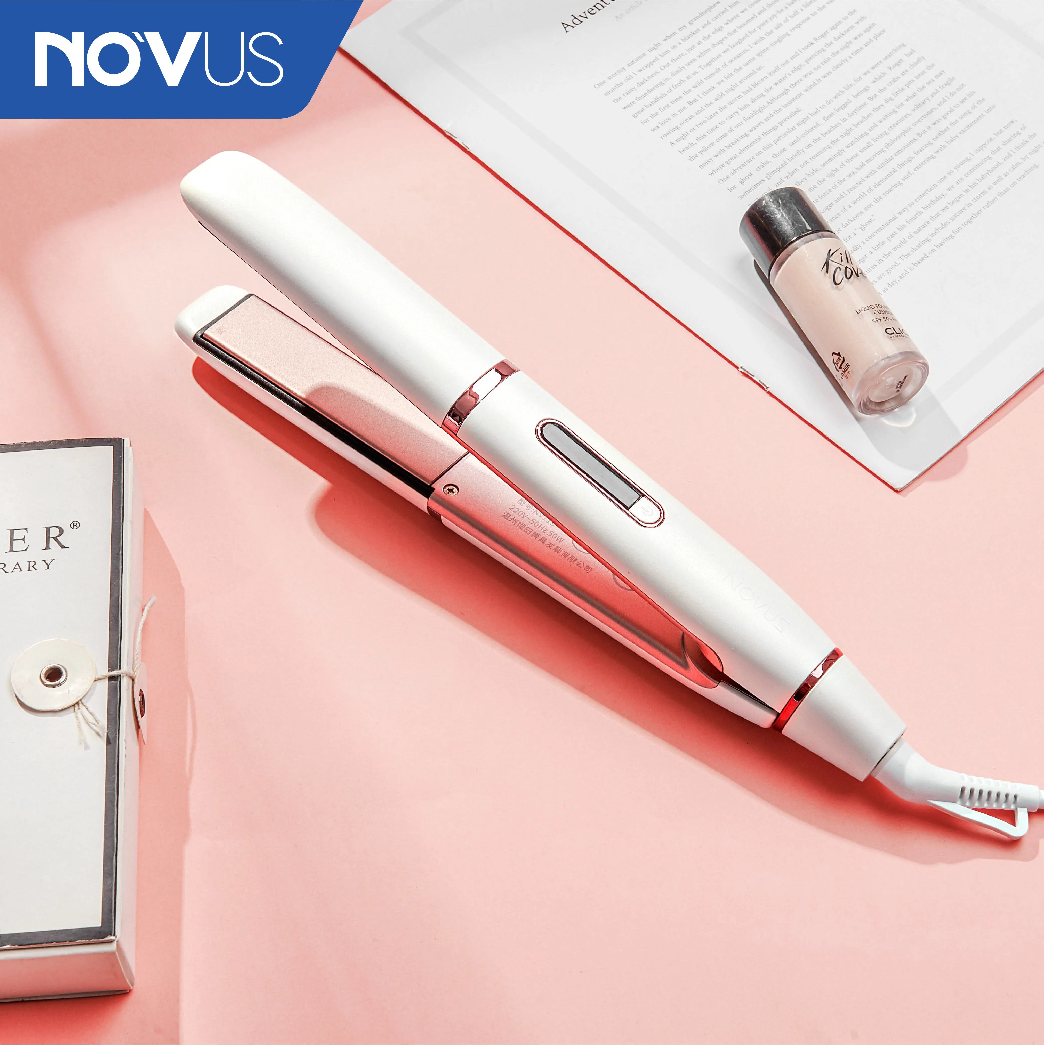 NOVUS Customised Straighteners 2 in 1 Hair Straightener and Curler Led Temperature Flat Iron Hair White Style