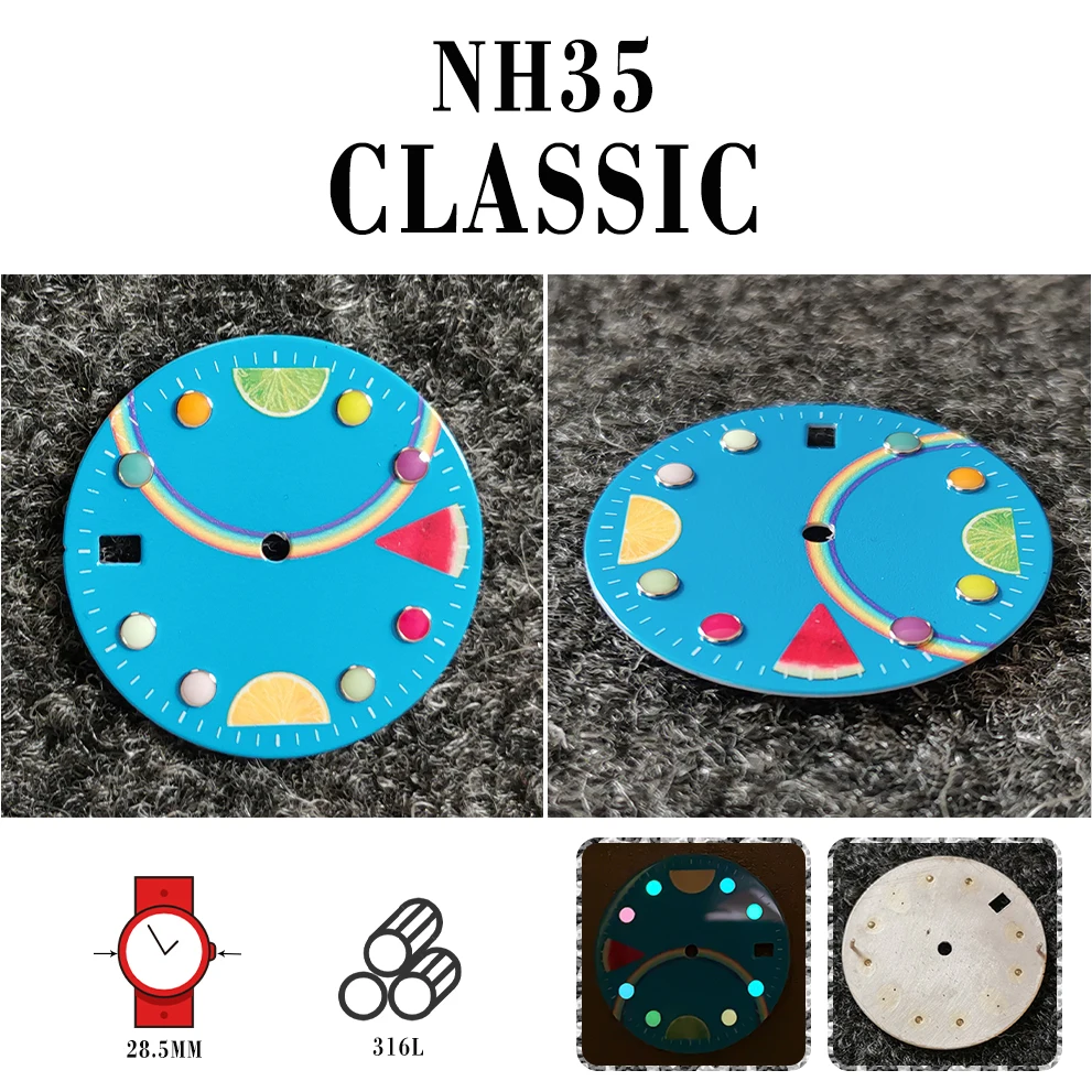 Watch modified literal 28.5MM Fruit rainbow multi-luminous dial  Suitable for NH35/36/4R/7S movement