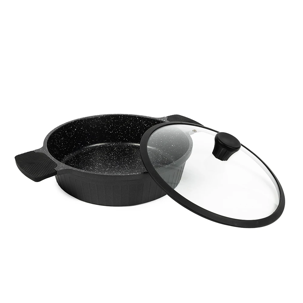 Die Cast Aluminum Heat Resistant Marble Coating Silicone Handle Casserole Pot Set Cookware Kitchenware