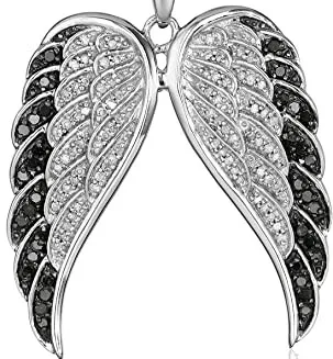 Fashion Factory Price Collection 316 Black and White Diamond Angel Wings Pendant Necklace