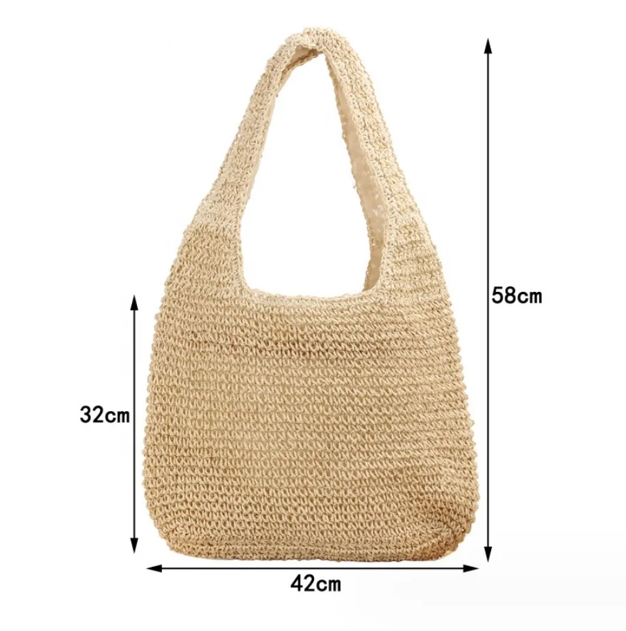 2024 Designer Moroccan Handmade Woven Rattan Shoulder Bag Large Capacity Vacation Beach Tote Bag Ladies Straw Bag with Handle