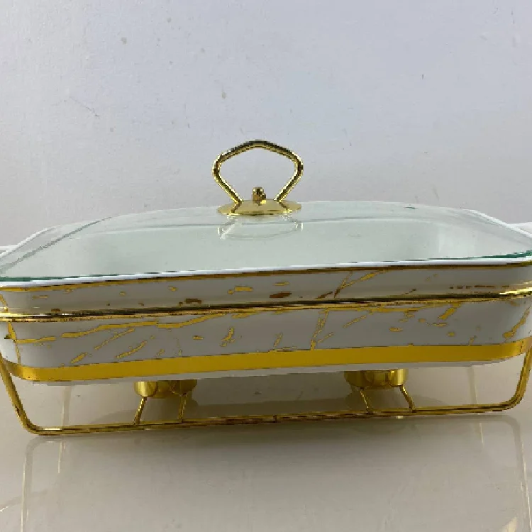 16inch Rectangular ceramic glass square baking tray with lid non stick Heating Hotel cookware pots set with Candle sheets tray