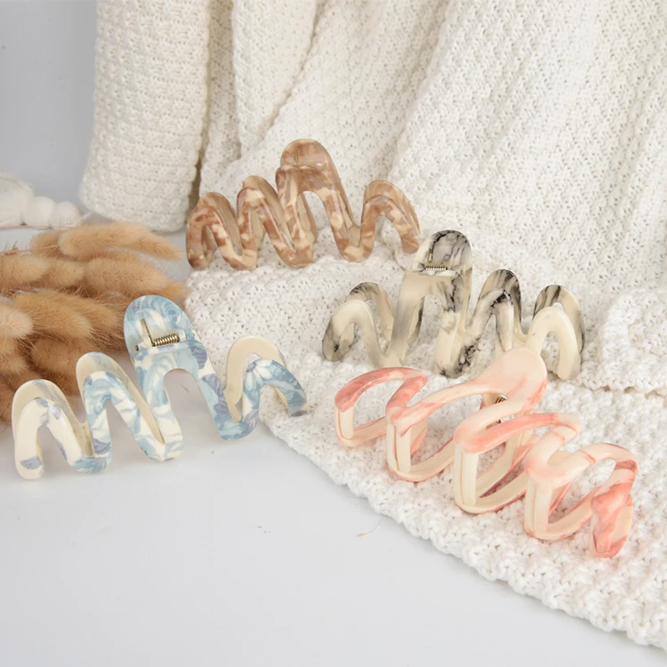 Extra Large Jumbo 13Cm Plastic Tie-Dyed Gradient Color Wave-Shaped Oversized Shark Clips Luxury Big Claw Clips