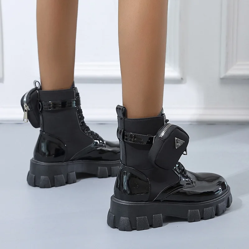 Plus size pocket Martin boots 2021 new strap shiny personality style ladies fashion ankle winter boots for women