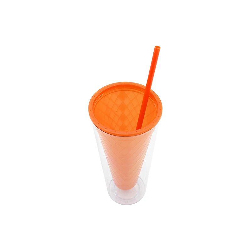 Customized Transparent Juice Mug Promotional 15oz Double Walled Plastic Ice Cream Tumbler Mug With Straw