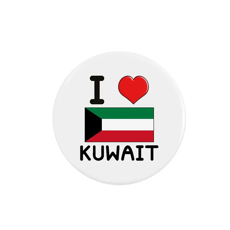 Customized Metal Safety Pin Back 58mm Kuwait Badge Button Pin Badge