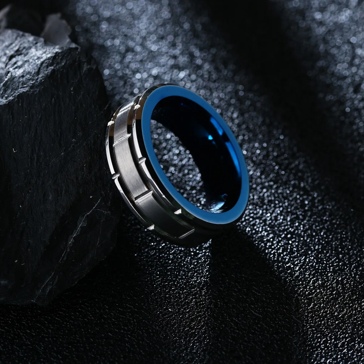 High Quality 8MM Tungsten Steel Band Rings No Fade Blue Frosted Finger Rings For Men Jewelry