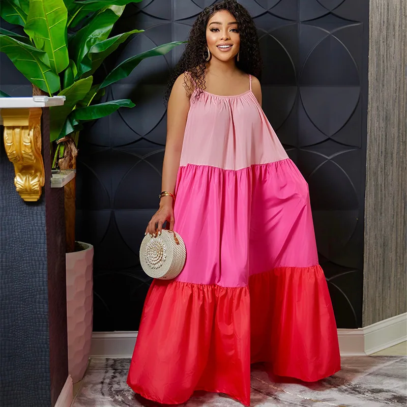 Wholesale Fashion Summer Color Blocking Plus Size Sundress African Maxi Dresses