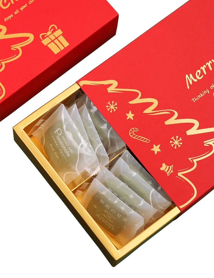 Custom logo rigid cardboard Christmas candy gift box printing red paper box