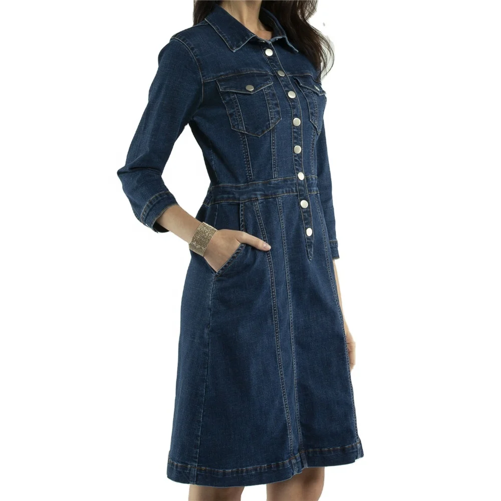 SKYKINGDOM hot sail denim jeans dress casual jean dress with pockets woman long sleeve denim dress
