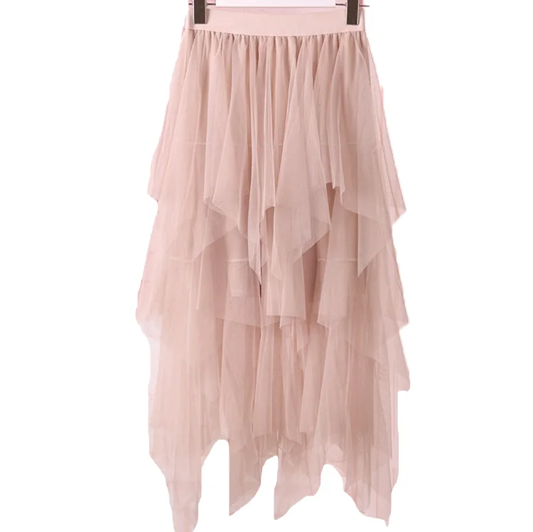 irregular Mesh skirt women spring new multi-layer tutu cake skirt fluffy ruffled long tulle skirt female