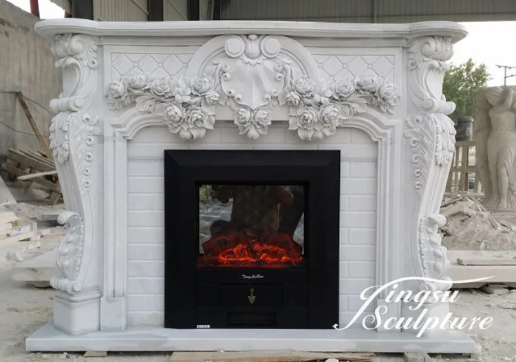 Low price hand carved flower indoor marble granite fireplace